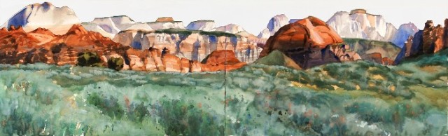 Suze Woolf painting of the Sunset Ranch area of Zion National Park